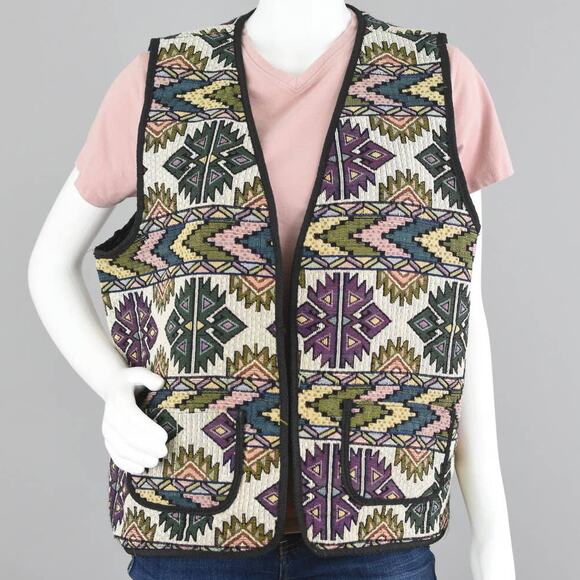 Vintage Southwestern Tapestry Aztec Vest Large - Picture 3 of 10